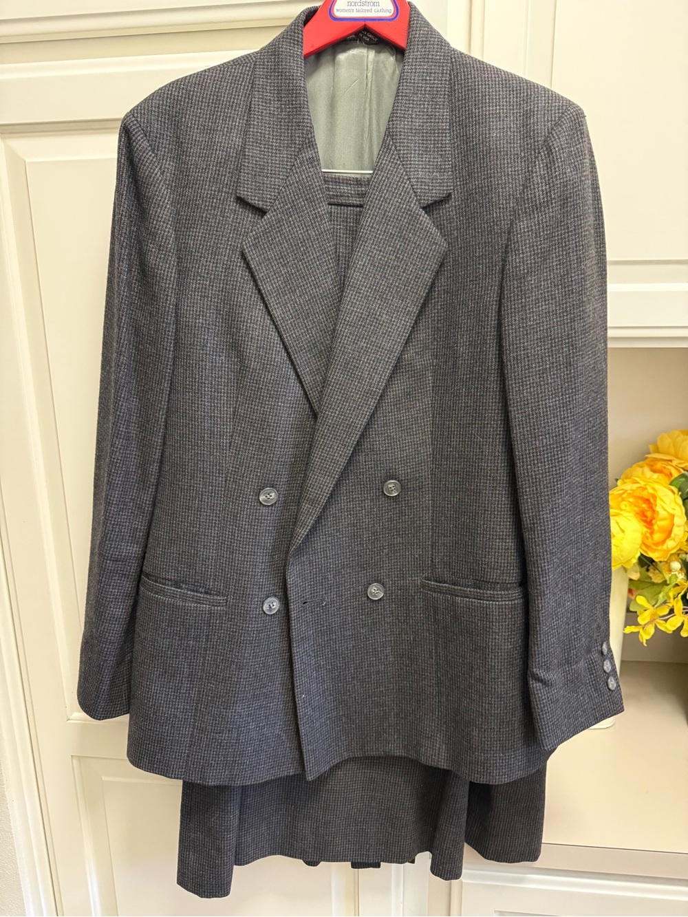Nordstrom Gray Double-Breasted Blazer and Skirt Set